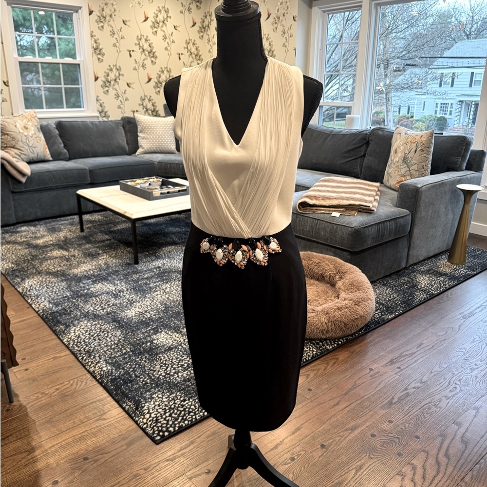 Cynthia Steffe Black/Off-White Dress w/Appliqué